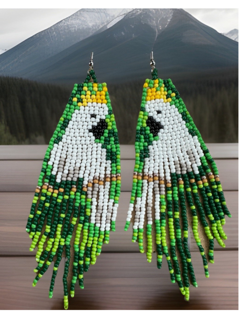 Beaded Parrot Head Cockatoo Seed Bead Tassel Dangle Earring SoWest Boho Tribal